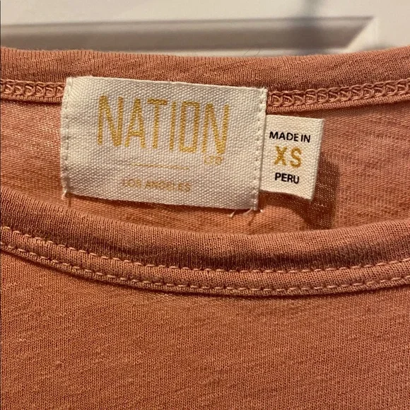 Nation Ltd Salmon Pink Puffed Shoulder T shirt. Size Extra Small. Pima Cotton. - Picture 4 of 8